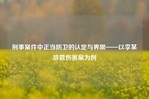 刑事案件中正当防卫的认定与界限——以李某故意伤害案为例