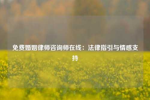 免费婚姻律师咨询师在线:法律指引与情感支持